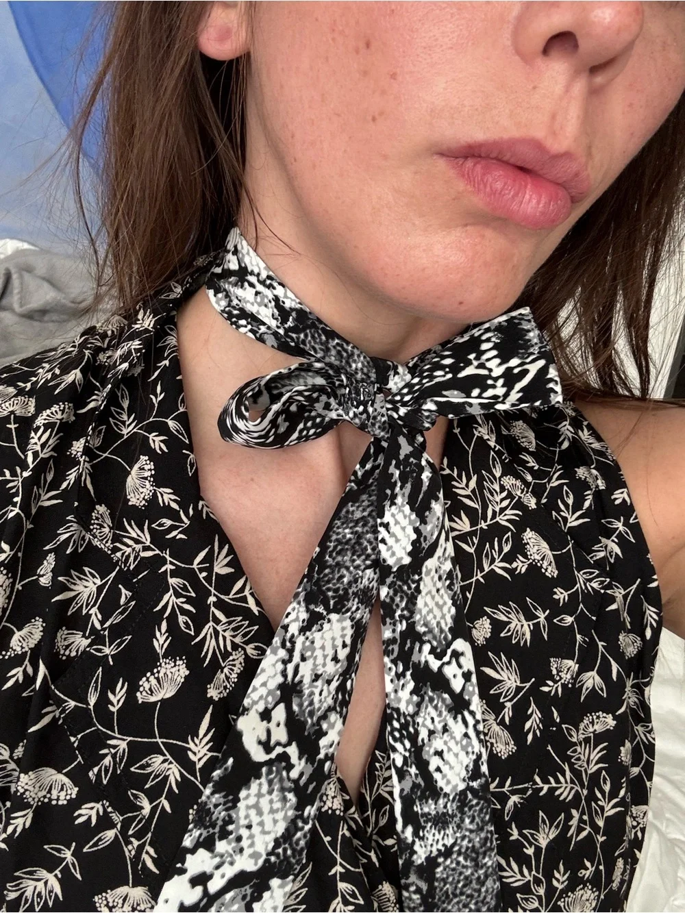 Black & White Patterned Scarf Neck Tie